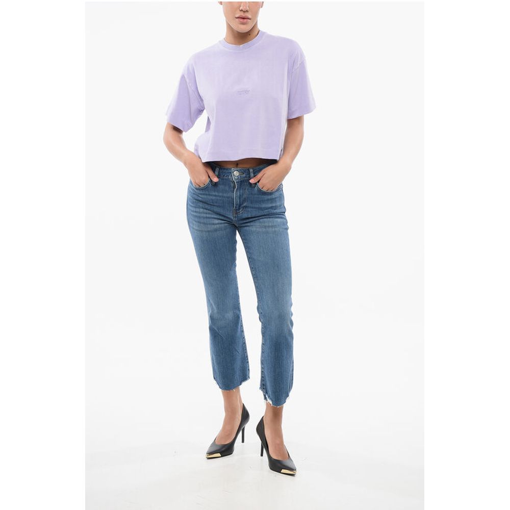 Cropped Crew-Neck T-shirt with Embossed Logo