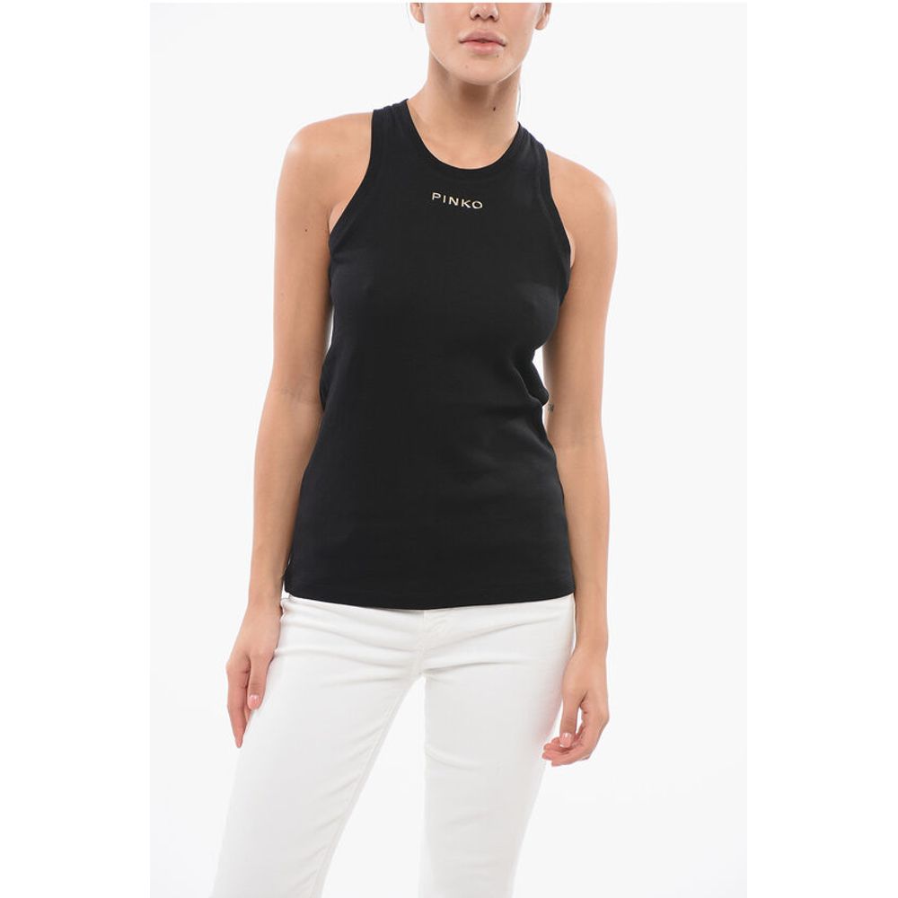 DENIM Ribbed Tank Top With Golden Logo