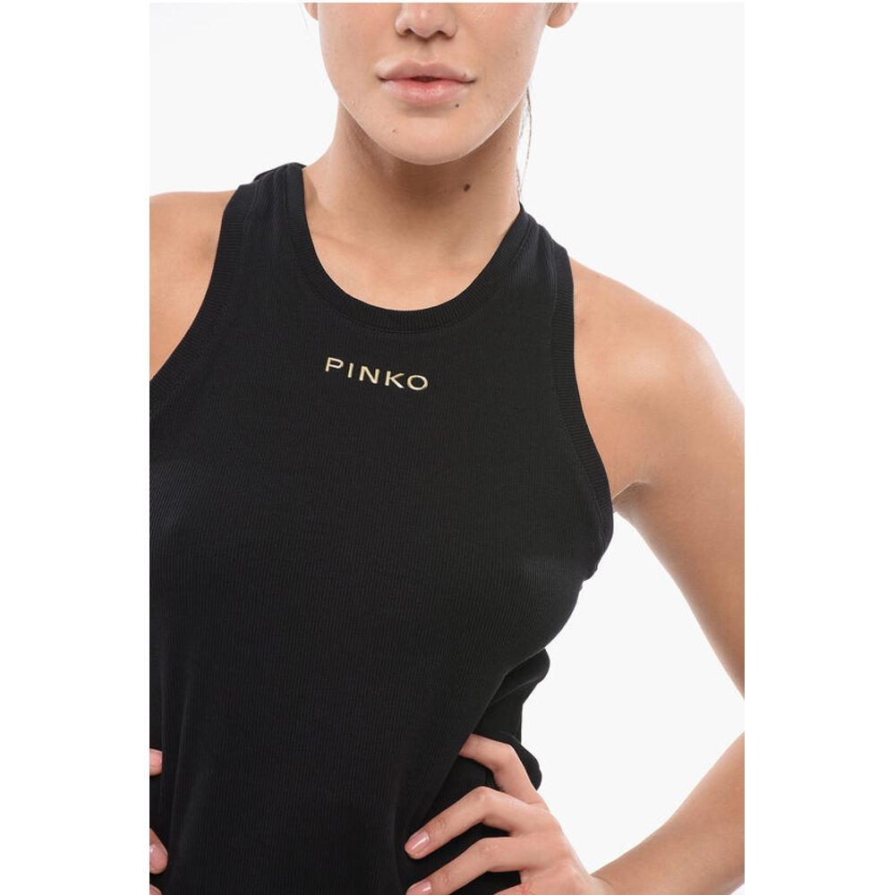 DENIM Ribbed Tank Top With Golden Logo