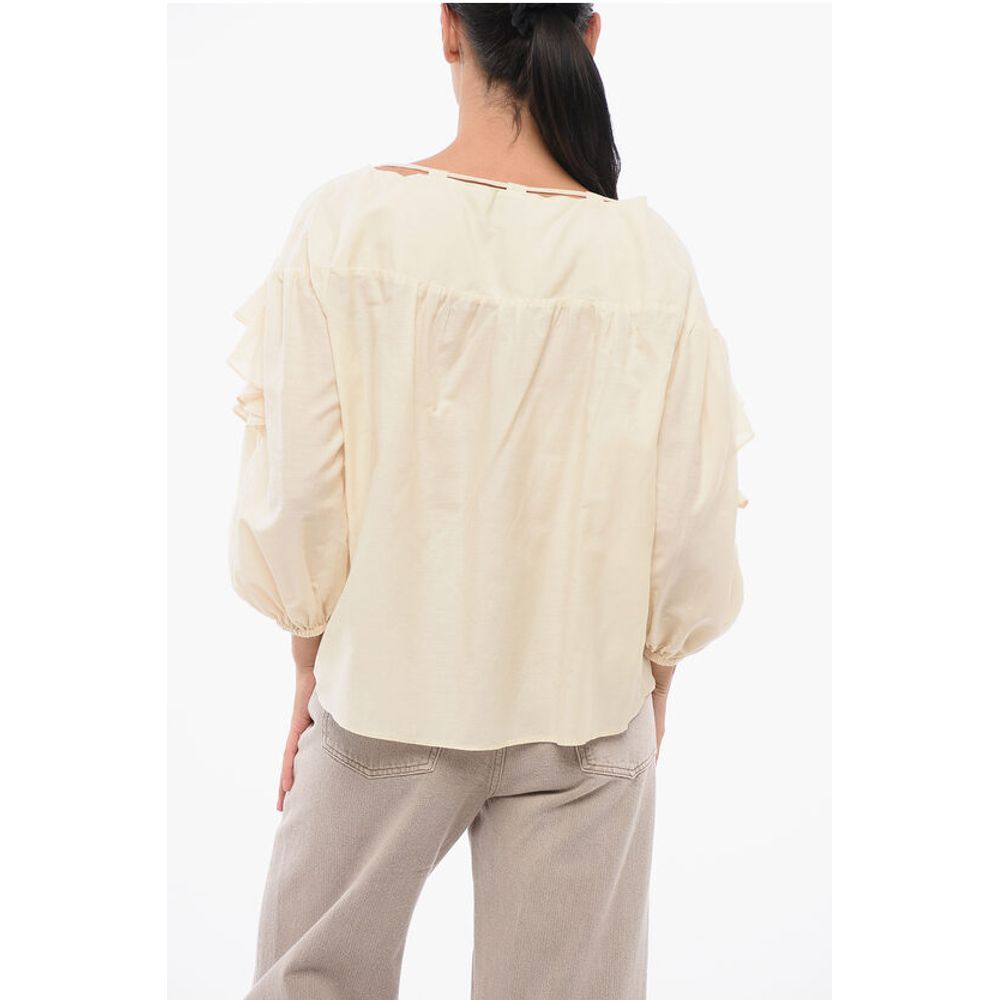 Solid Color Cotton and Silk BONES Blouse with Ruffles