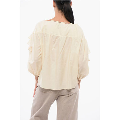 Solid Color Cotton and Silk BONES Blouse with Ruffles