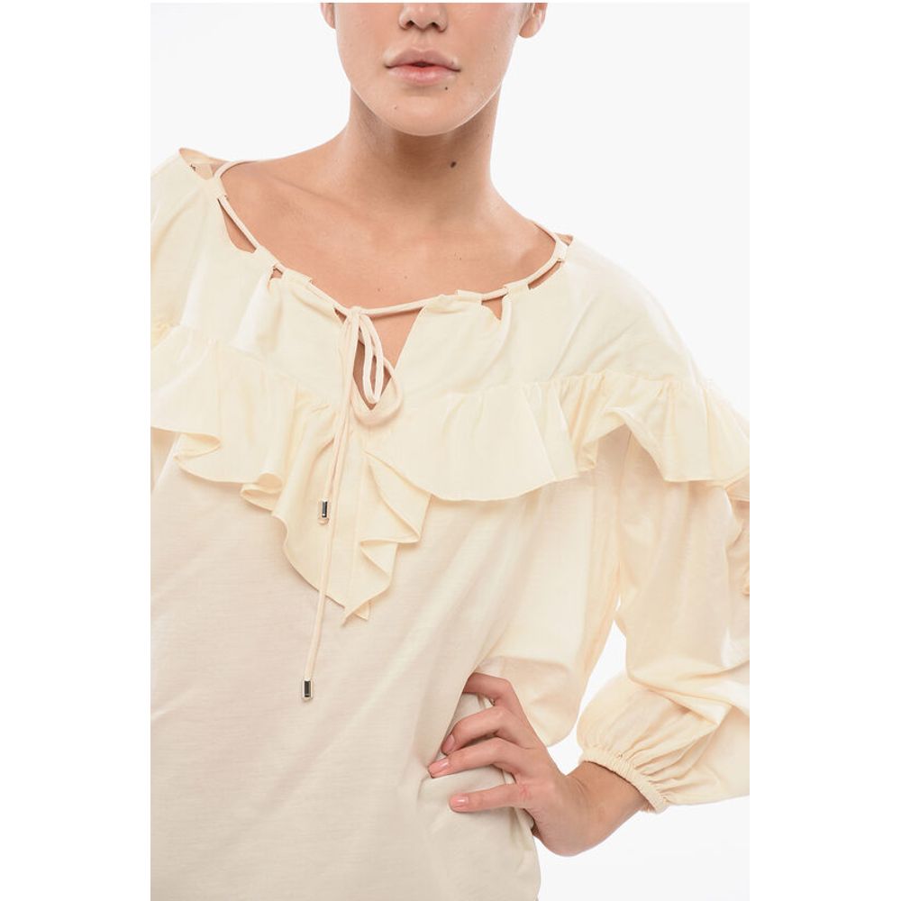 Solid Color Cotton and Silk BONES Blouse with Ruffles