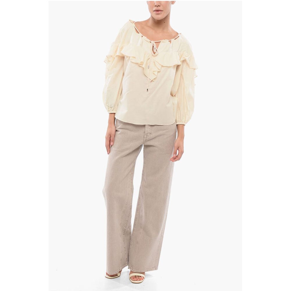 Solid Color Cotton and Silk BONES Blouse with Ruffles
