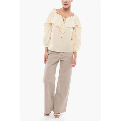 Solid Color Cotton and Silk BONES Blouse with Ruffles
