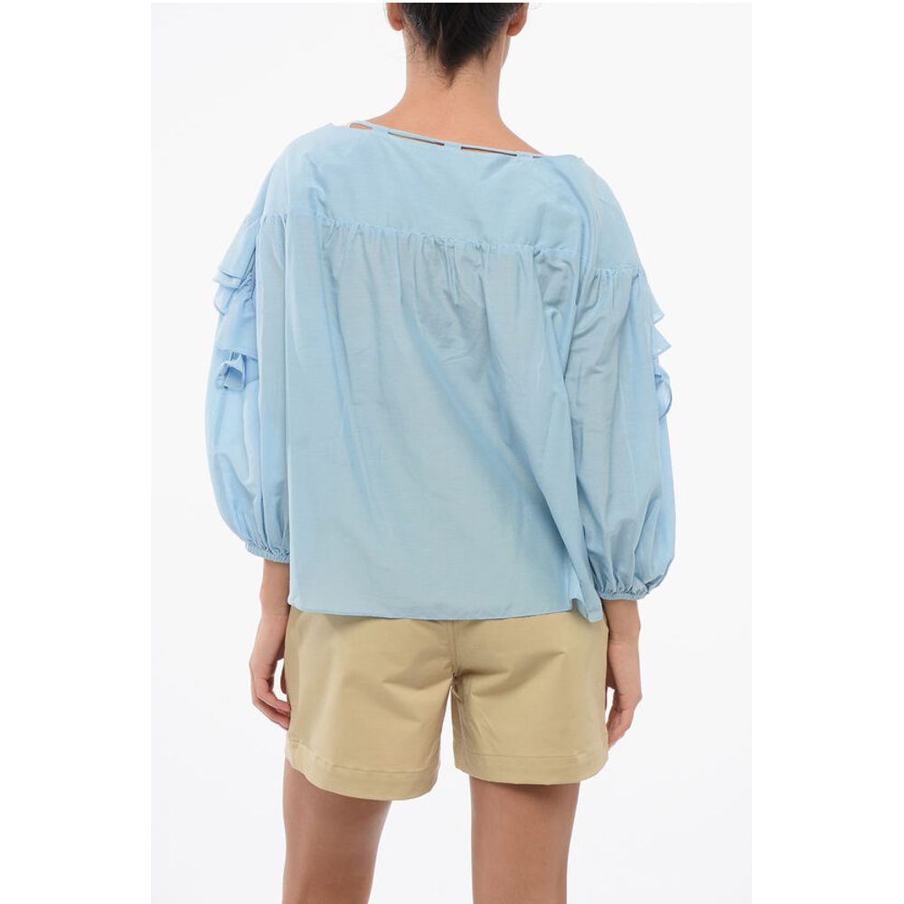 Solid Color Cotton and Silk BONES Blouse with Ruffles