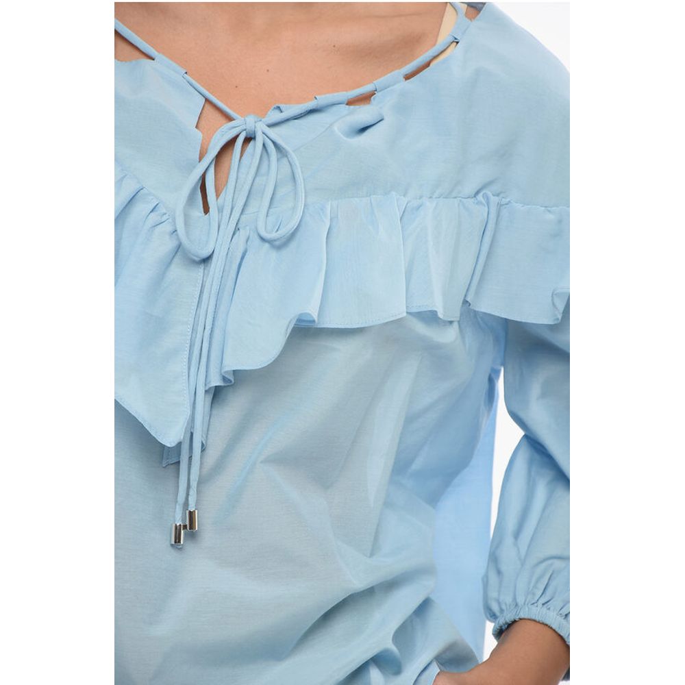 Solid Color Cotton and Silk BONES Blouse with Ruffles