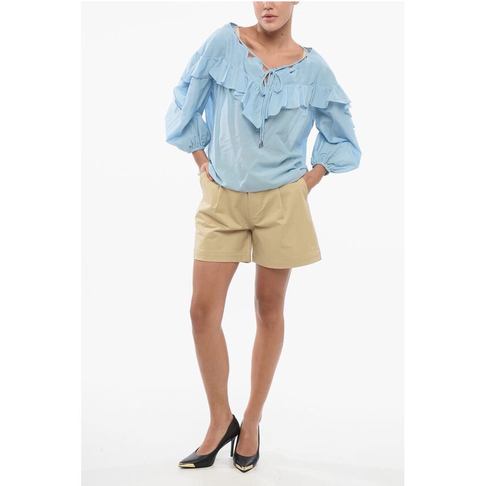 Solid Color Cotton and Silk BONES Blouse with Ruffles