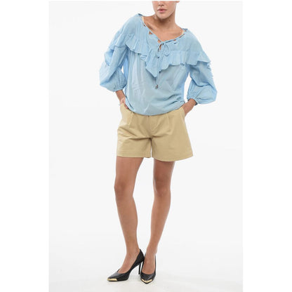 Solid Color Cotton and Silk BONES Blouse with Ruffles