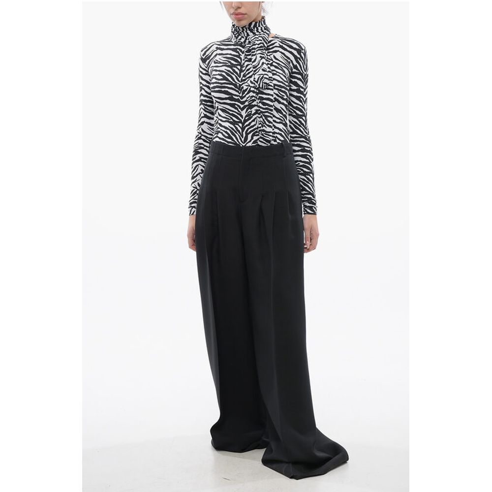 Triple-pleated Palazzo Pants with Flush Pockets