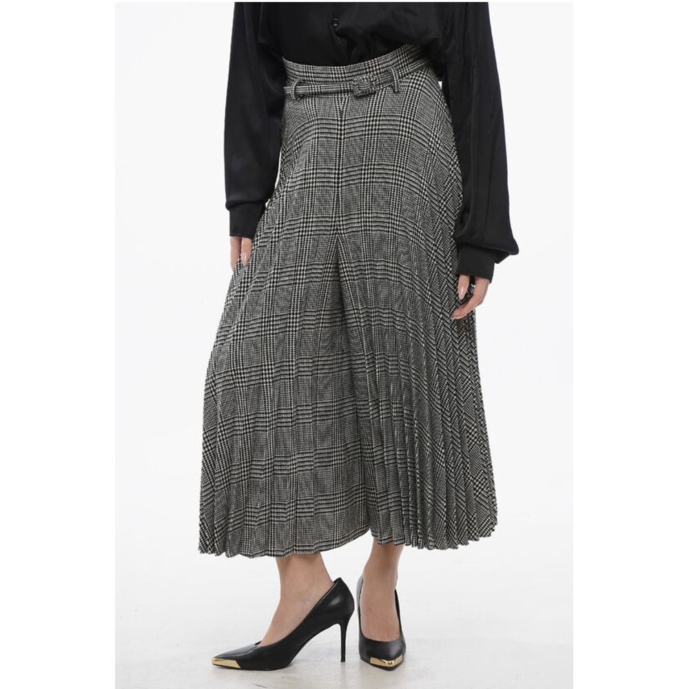 Accordion Wool Blend Gaucho Pants with District Check Patter