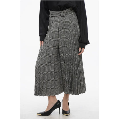 Accordion Wool Blend Gaucho Pants with District Check Patter
