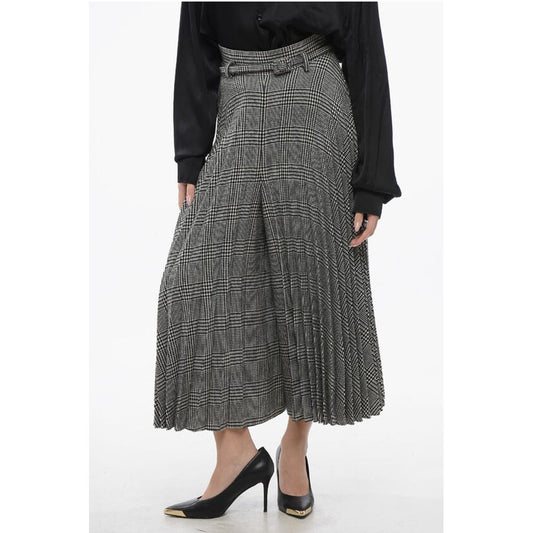 Accordion Wool Blend Gaucho Pants with District Check Patter