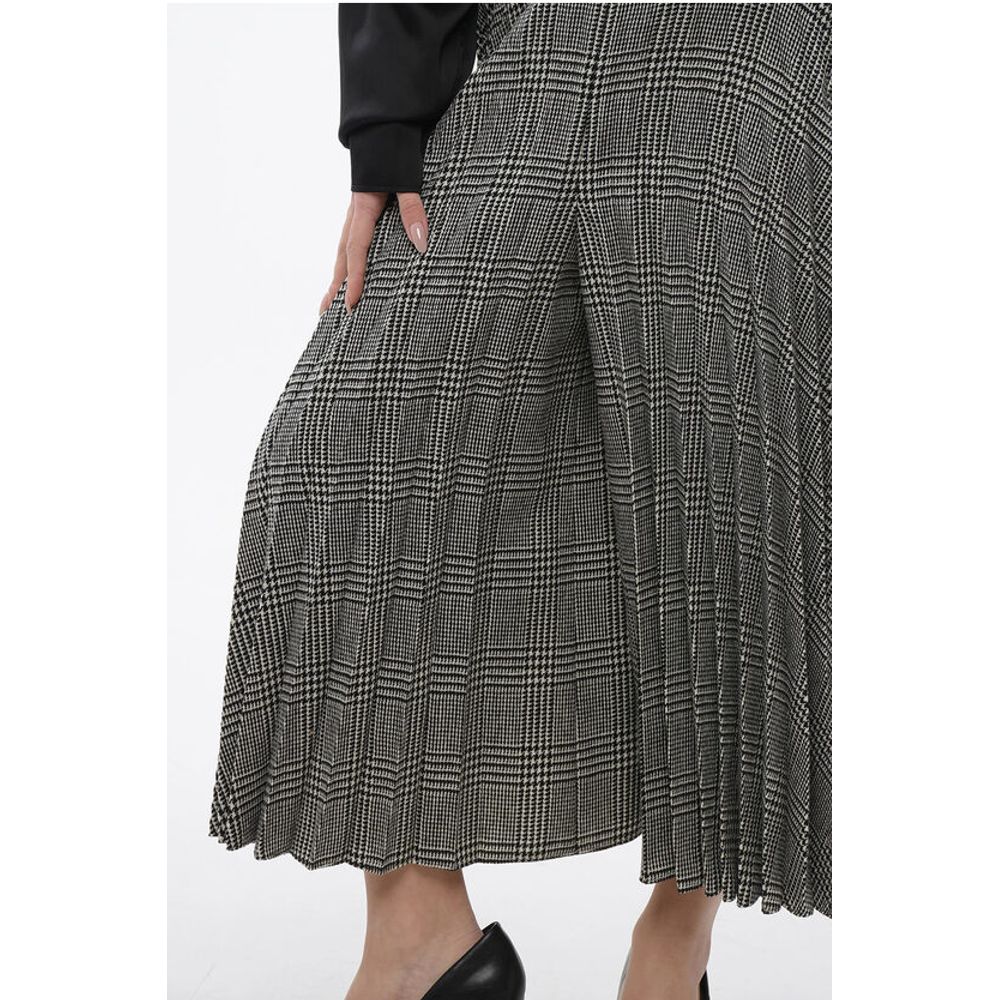 Accordion Wool Blend Gaucho Pants with District Check Patter