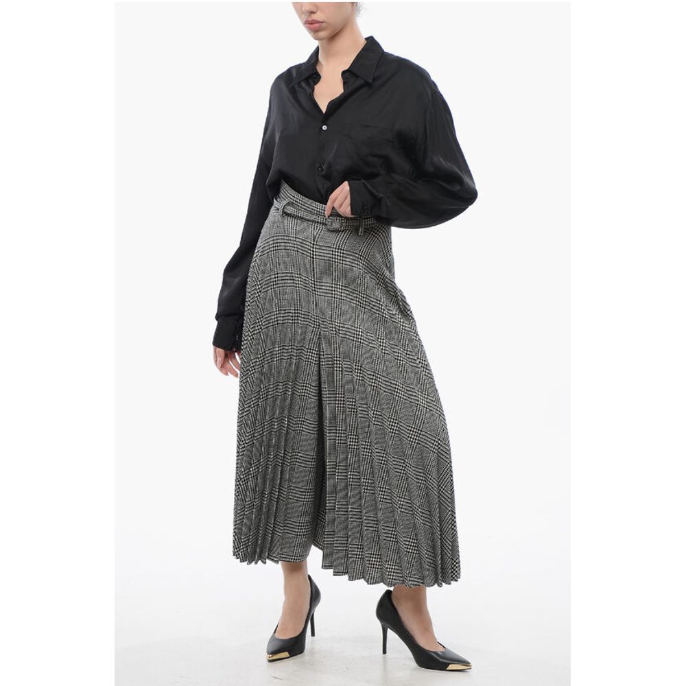 Accordion Wool Blend Gaucho Pants with District Check Patter