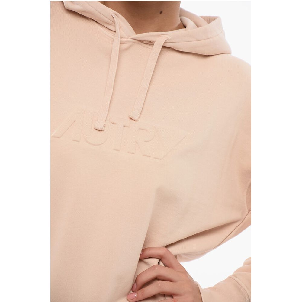 Solid Color Cotton Hoodie with Embossed Logo
