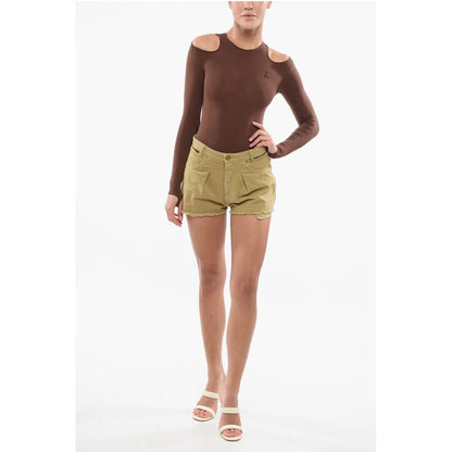 Frayed Hem Cotton Twill Single Pleat Shorts