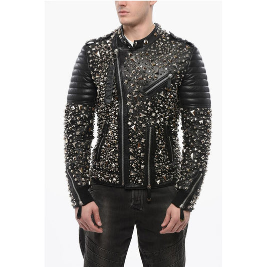 Leather HOLY LIFE Biker Jacket with Studs All-Over
