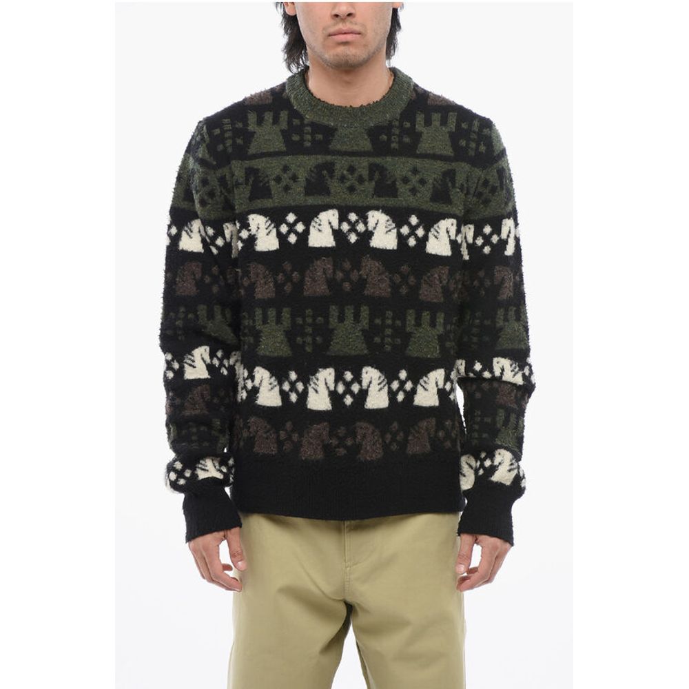 Embroidered Wool CHESS Crewneck Sweater