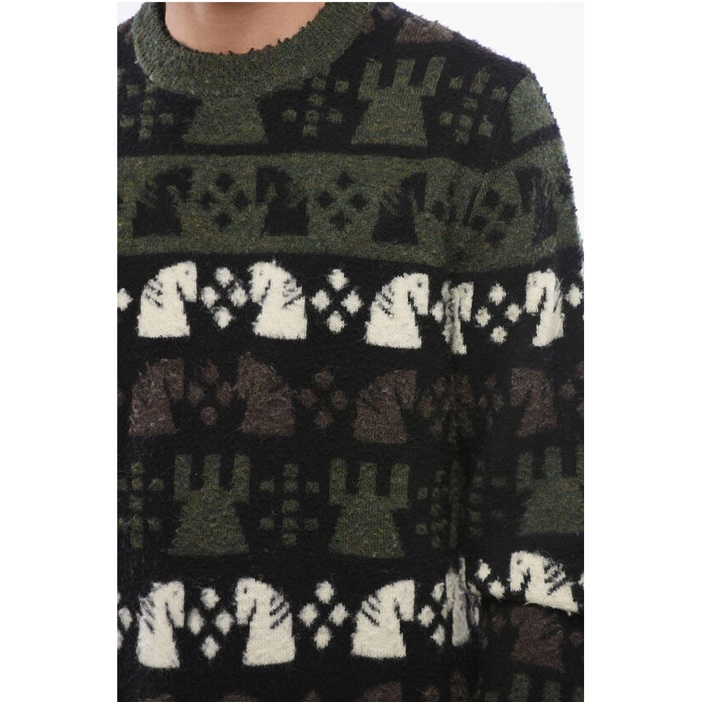 Embroidered Wool CHESS Crewneck Sweater