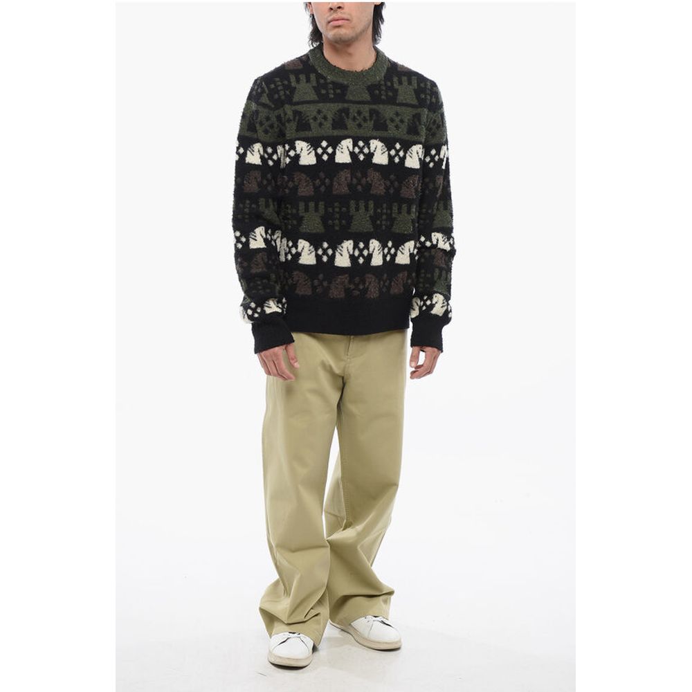 Embroidered Wool CHESS Crewneck Sweater