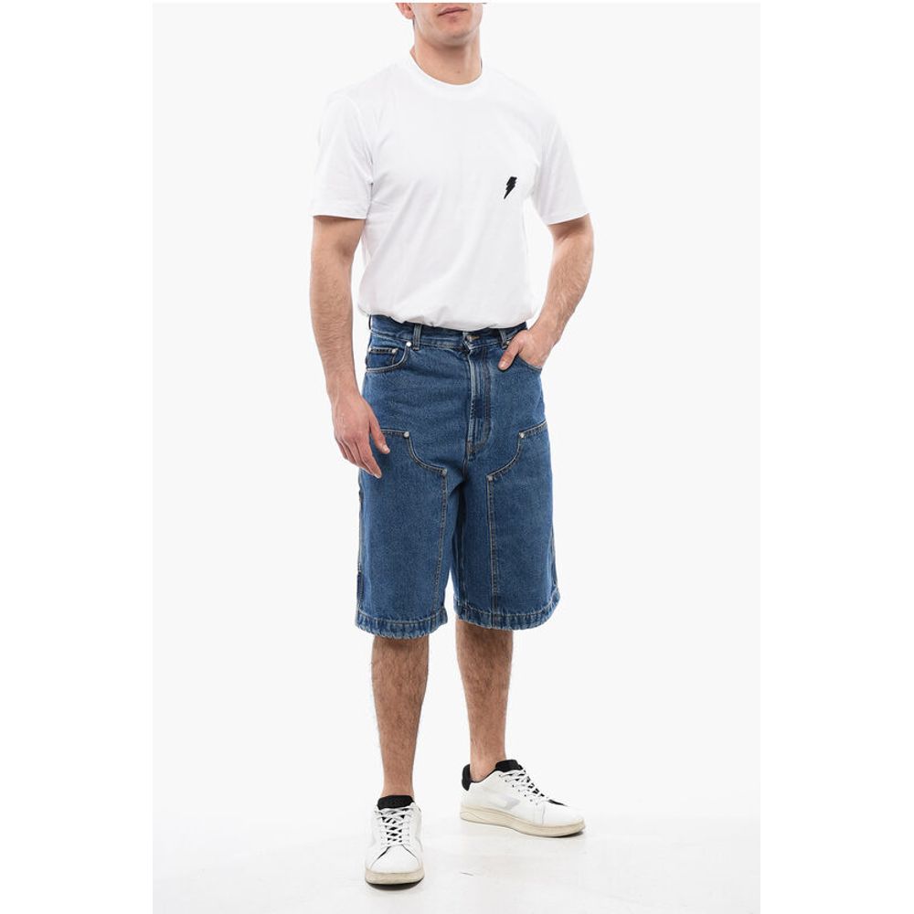 Multipocketed Mid Wash Denim Shorts