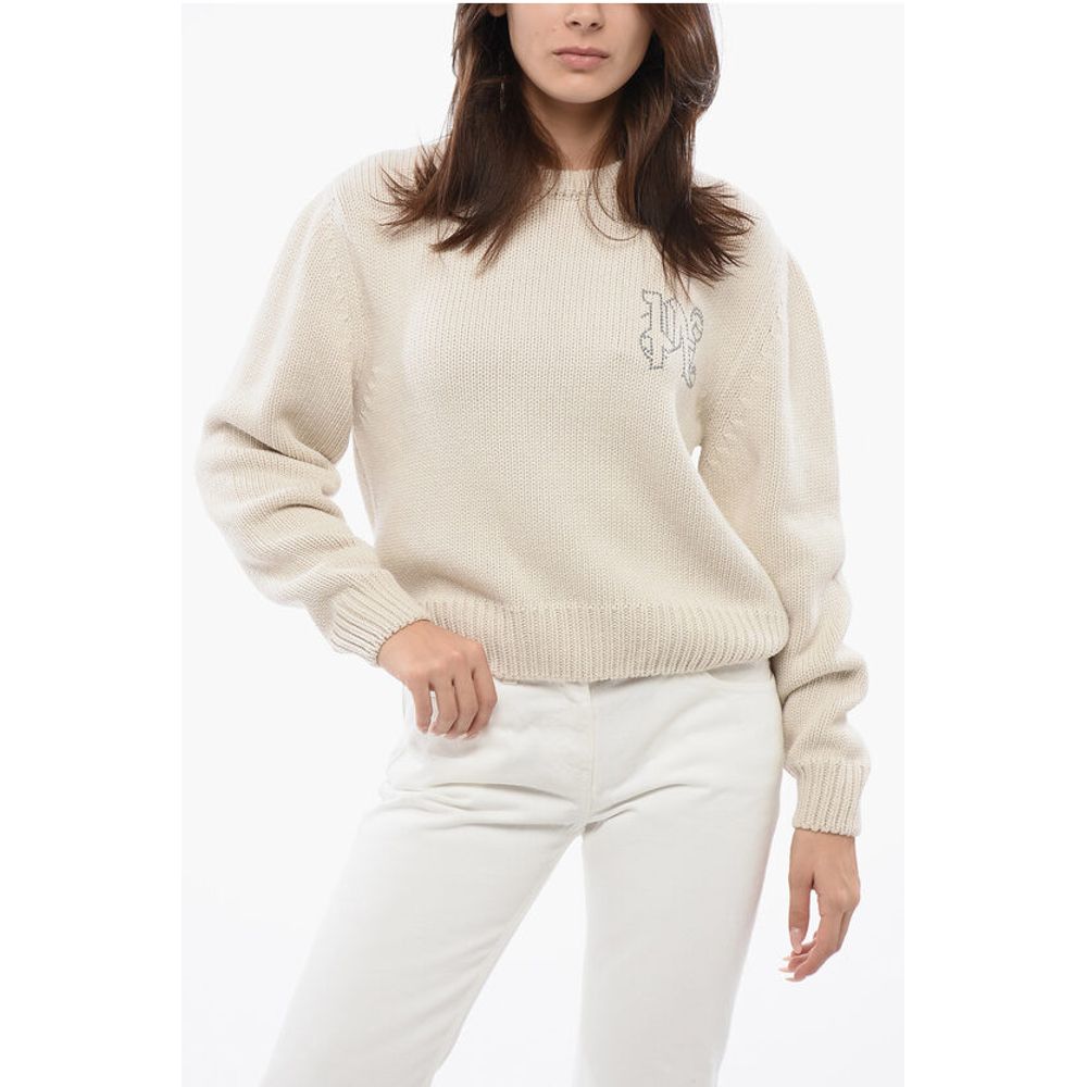 Wool Blend Crewneck Sweater With Studded Logo