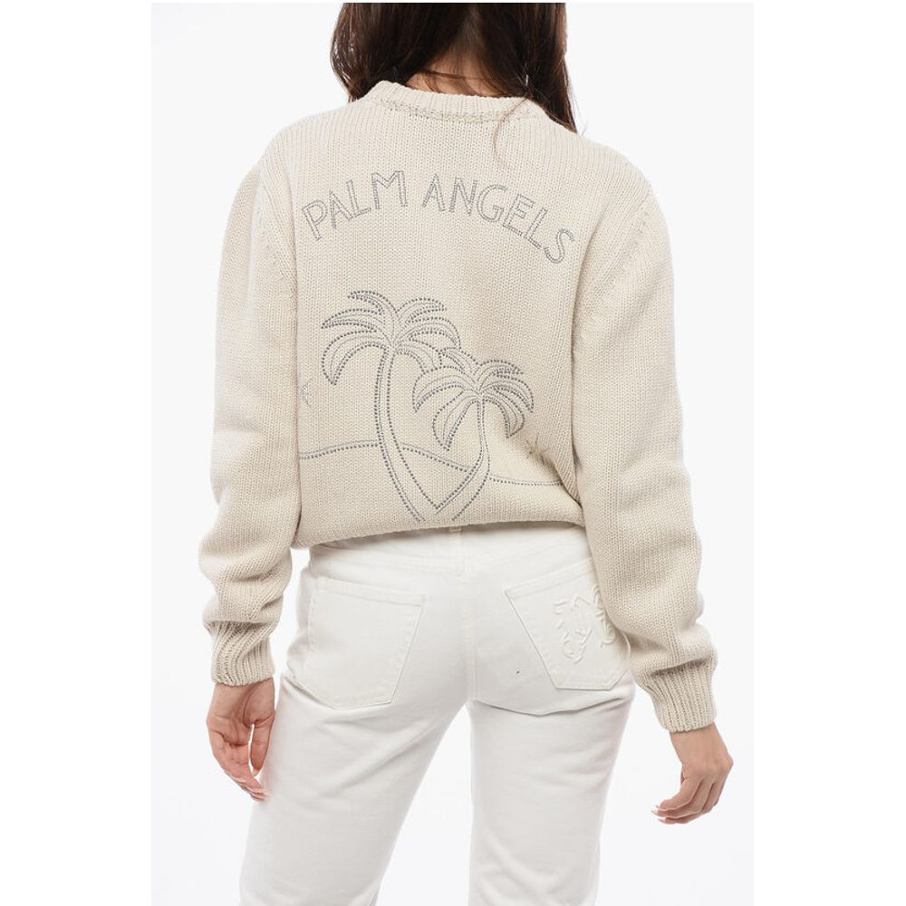 Wool Blend Crewneck Sweater With Studded Logo