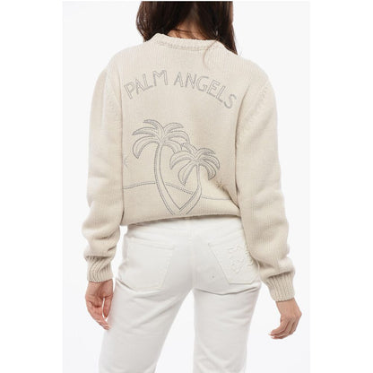 Wool Blend Crewneck Sweater With Studded Logo