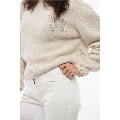Wool Blend Crewneck Sweater With Studded Logo