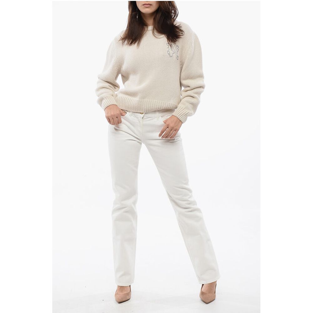 Wool Blend Crewneck Sweater With Studded Logo