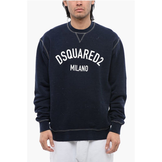 Distressed Effect Cool Fit Brushed Cotton Crewneck Sweater