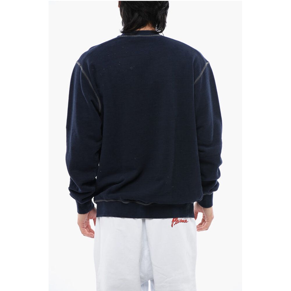 Distressed Effect Cool Fit Brushed Cotton Crewneck Sweater
