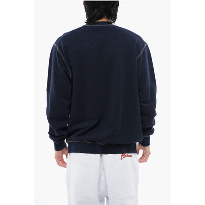 Distressed Effect Cool Fit Brushed Cotton Crewneck Sweater