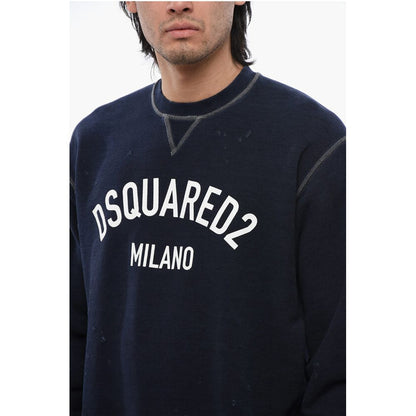 Distressed Effect Cool Fit Brushed Cotton Crewneck Sweater