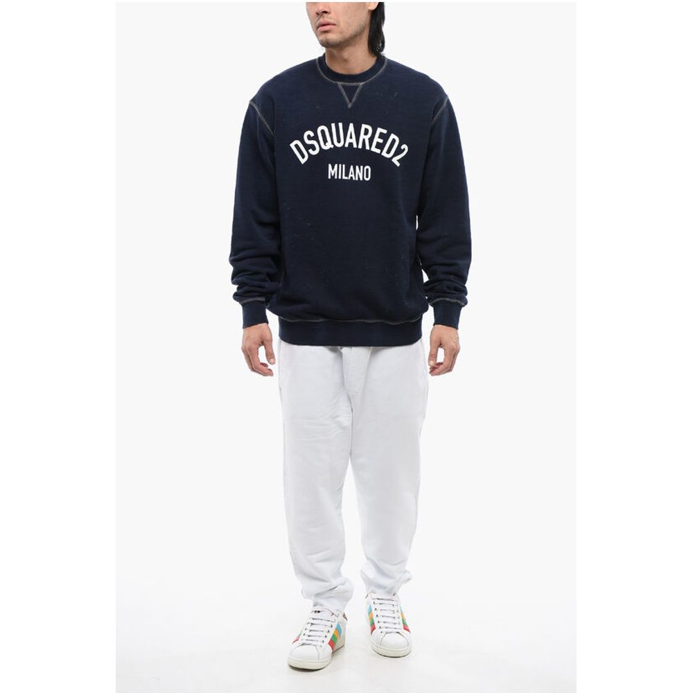 Distressed Effect Cool Fit Brushed Cotton Crewneck Sweater