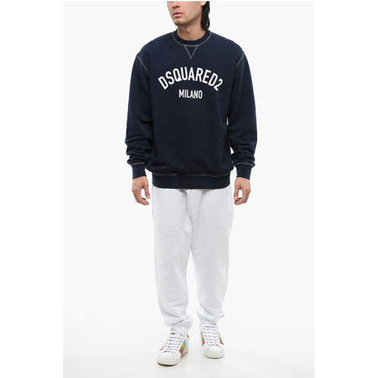 Distressed Effect Cool Fit Brushed Cotton Crewneck Sweater