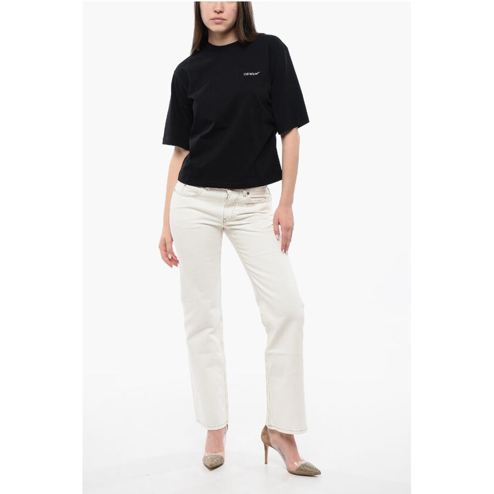Cotton Crew-neck T-shirt with Back Floral-Motif