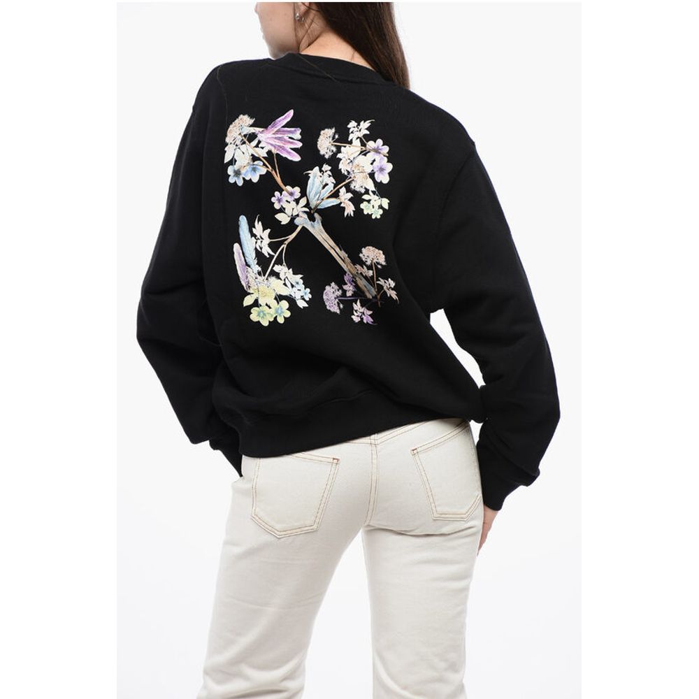 Cotton Crew-neck Sweatshirt with Back Floral Motif