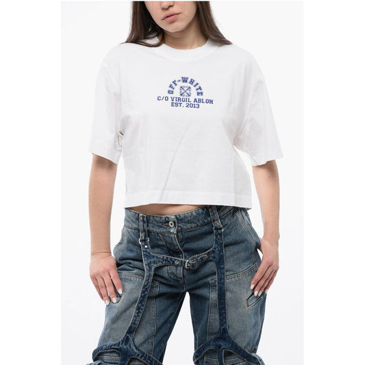 Cropped Crew-neck T-shirt with Frontal Print