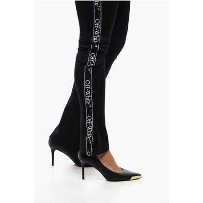 Solid Color Leggings with Side Logoed Band and Ankle Slit