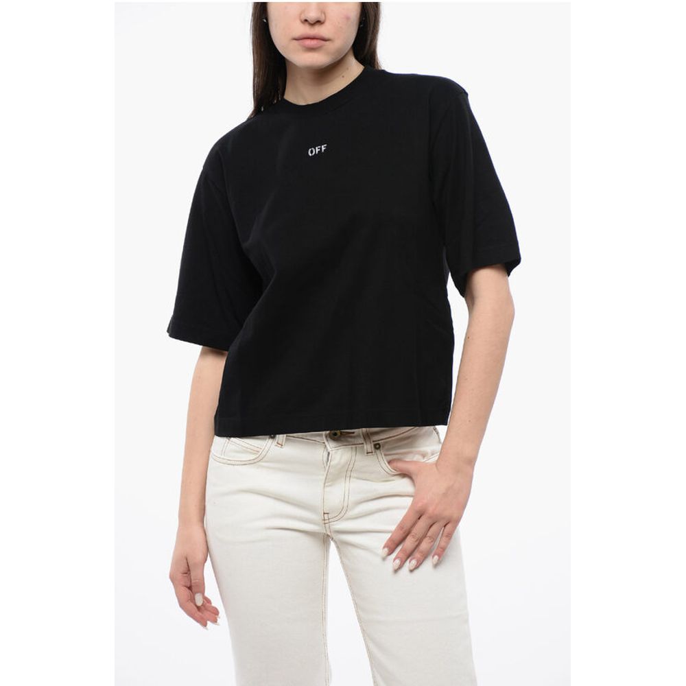 Cropped Crew-neck T-shirt with Bck Maxi Embroidery