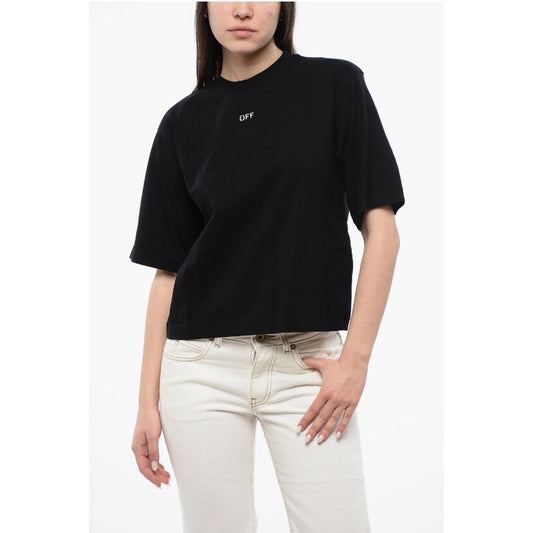 Cropped Crew-neck T-shirt with Bck Maxi Embroidery