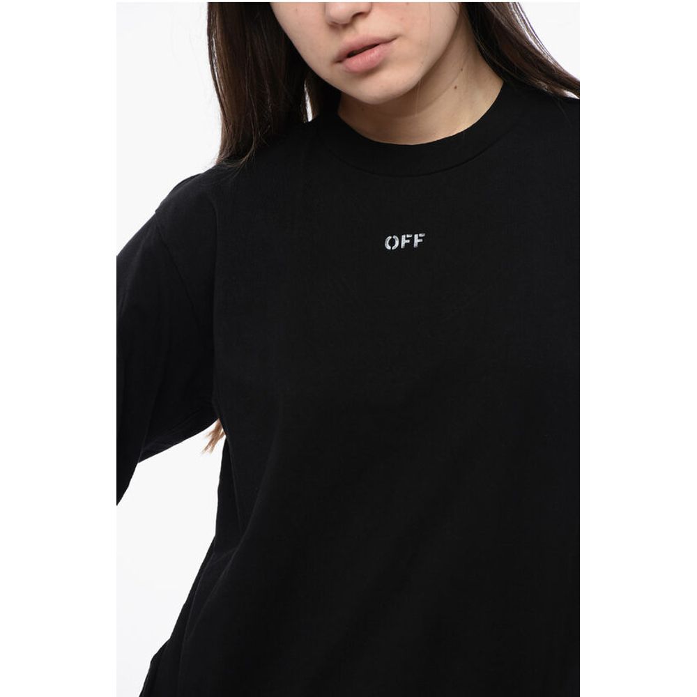 Cropped Crew-neck T-shirt with Bck Maxi Embroidery