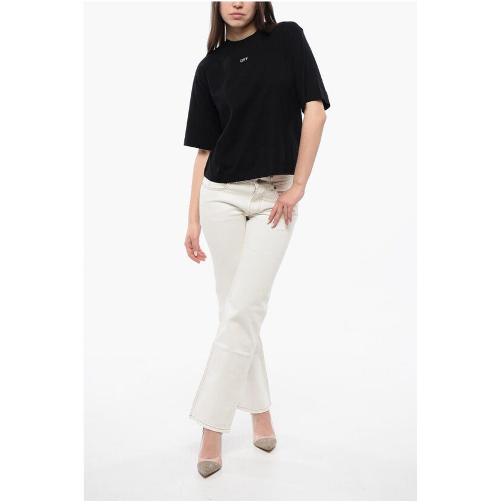 Cropped Crew-neck T-shirt with Bck Maxi Embroidery