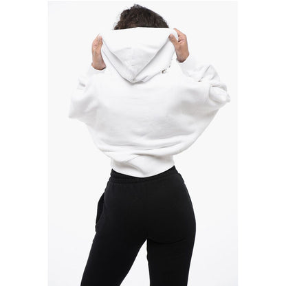 Brushed Cotton Cropped Hoodie with Rhinestone Embellished Lo