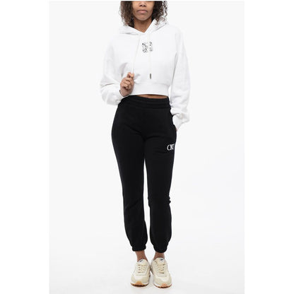 Brushed Cotton Cropped Hoodie with Rhinestone Embellished Lo