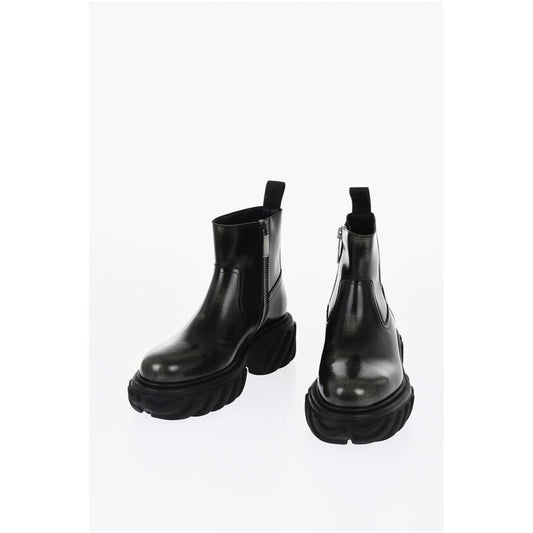 Leather MOTOR Booties With Embossed Chunky Sole