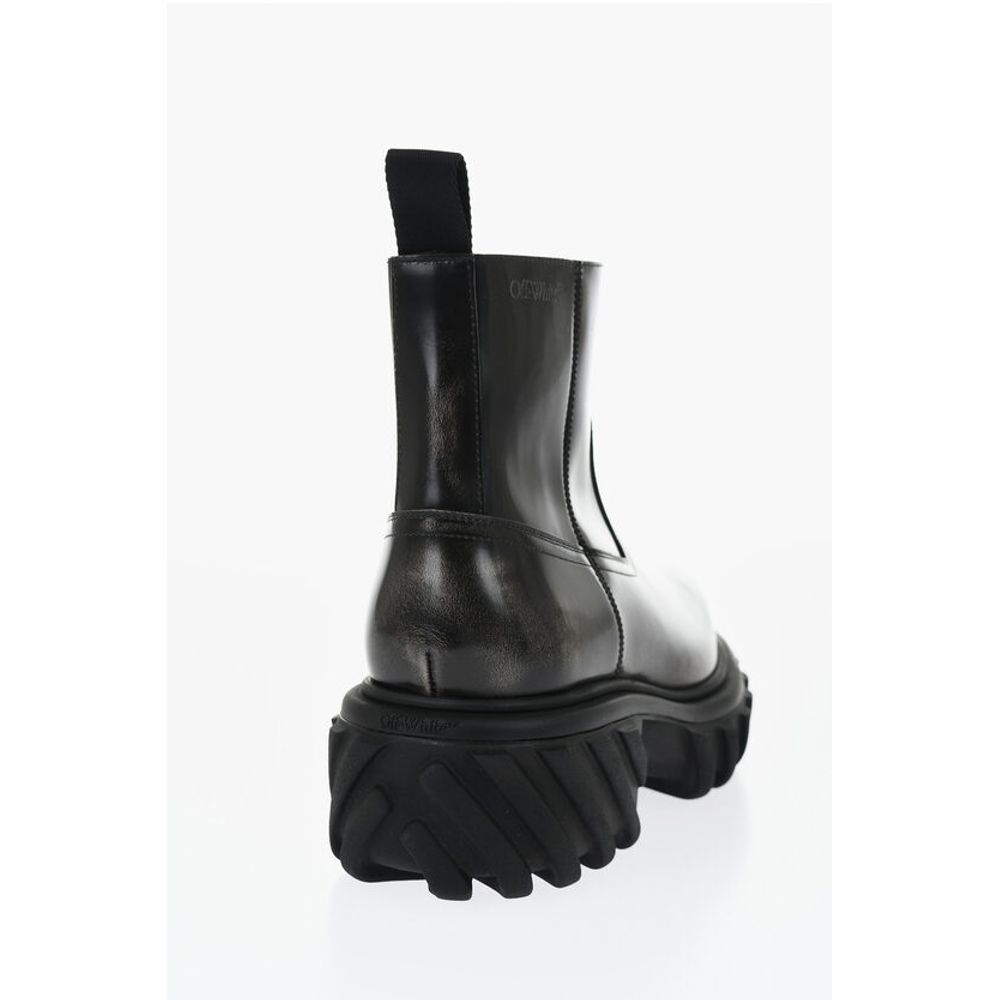 Leather MOTOR Booties With Embossed Chunky Sole