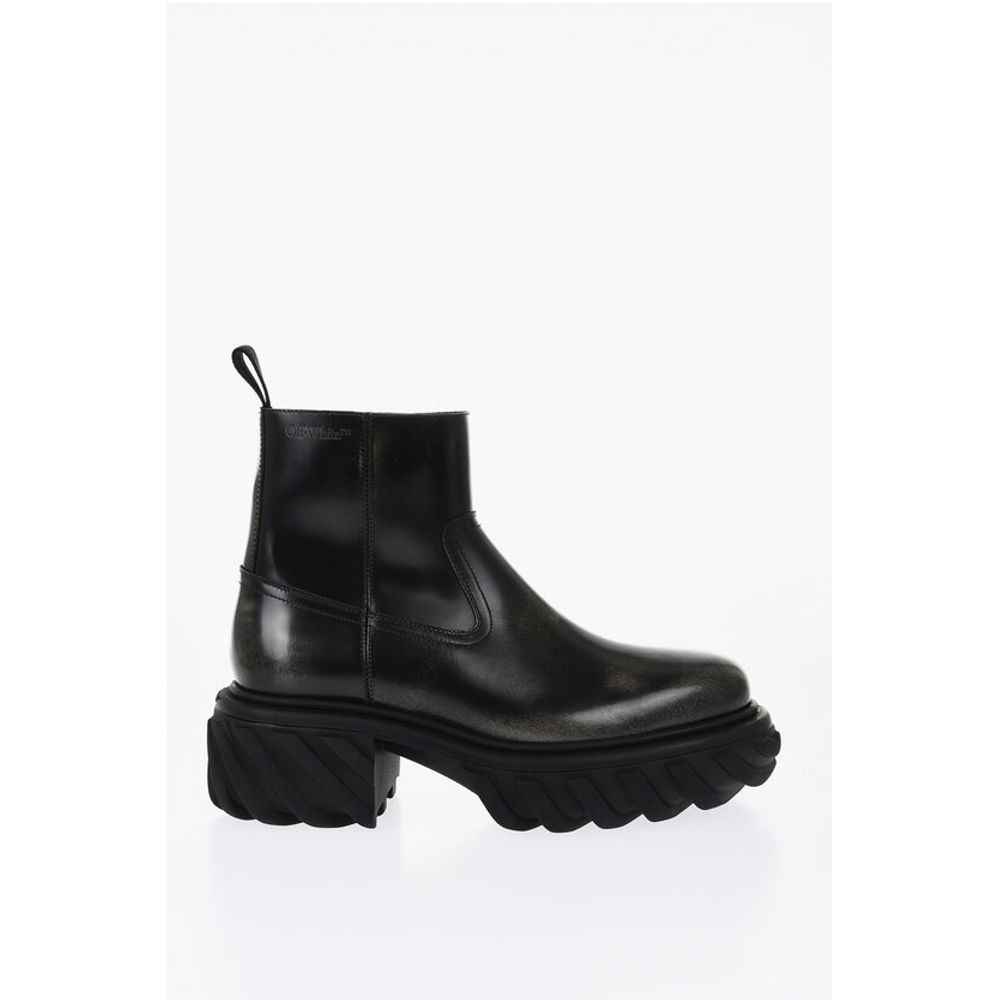 Leather MOTOR Booties With Embossed Chunky Sole