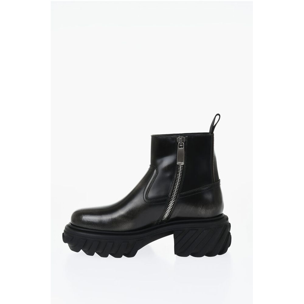 Leather MOTOR Booties With Embossed Chunky Sole